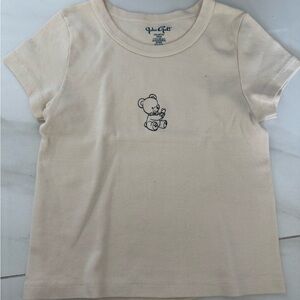 Brandy Melville Cream Short Sleeve Tee with Bear Outline